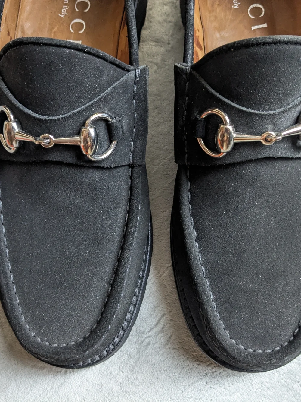 Gucci Men's Black Suede Horsebit Loafers 8 D Leather